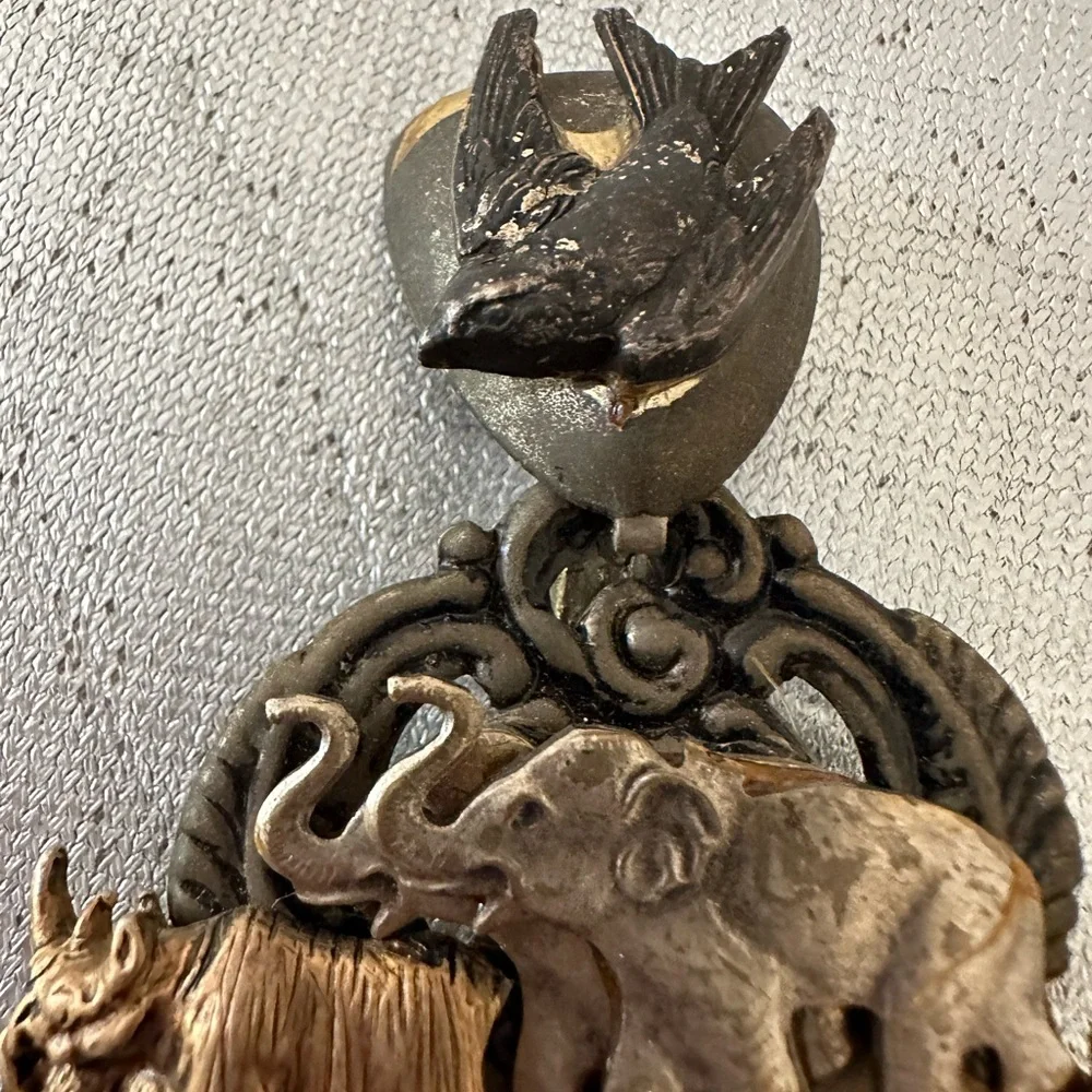 Vintage Noahs Ark Spoon Art Necklace Pendant Mixed Metal Giraffe Animals,